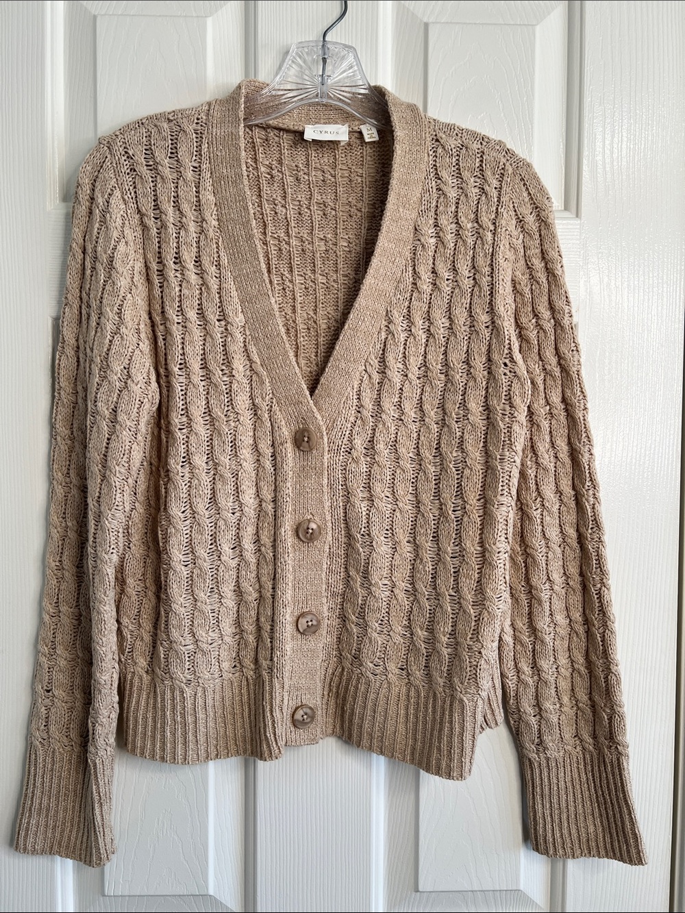 Cyrus oatmeal tan knit weave cardigan medium